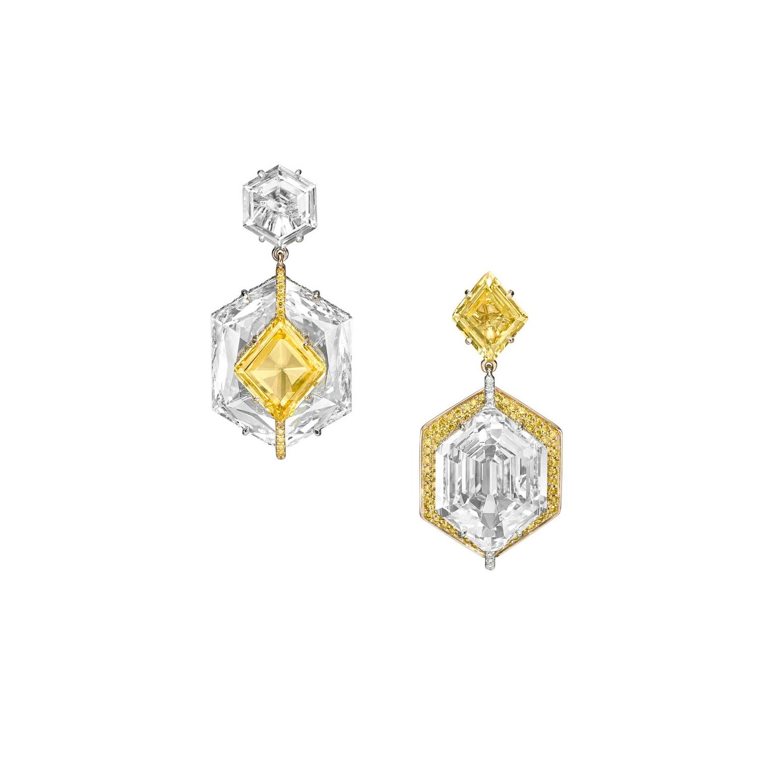 Bogh Art Fancy vivid yellow and white diamond kissing earrings