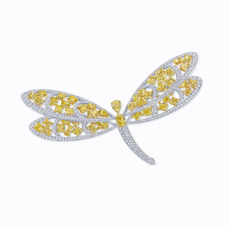Graff yellow and white mixed diamond dragonfly brooch