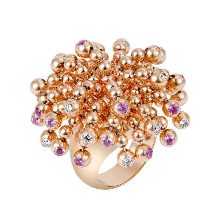 Cartier Paris Nouvelle Vague Sparkling pink gold ring with diamonds and pink sapphires