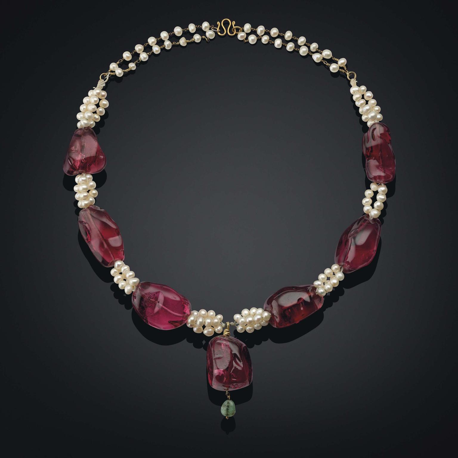 An Antique Imperial Spinel, Pearl and Emerald Necklace