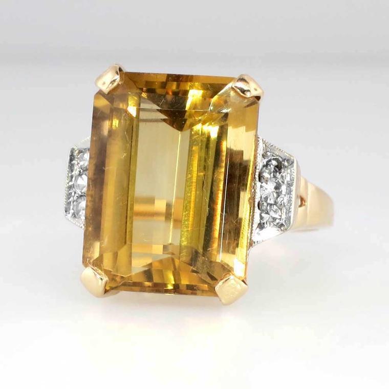 Jewelry Finds 1940s emerald-cut citrine cocktail ring