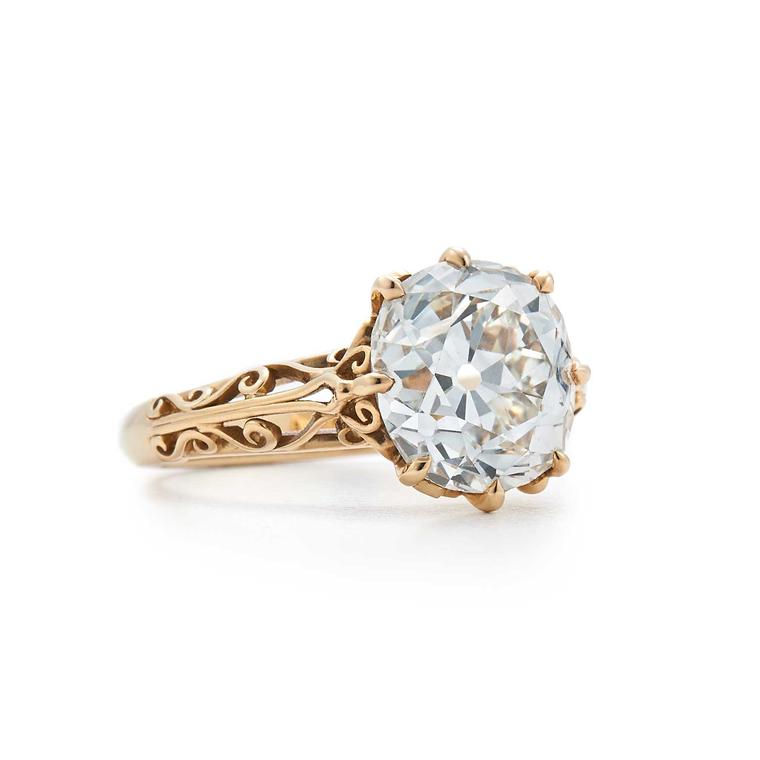 Fred Leighton old mine-cut diamond filigree solitaire ring
