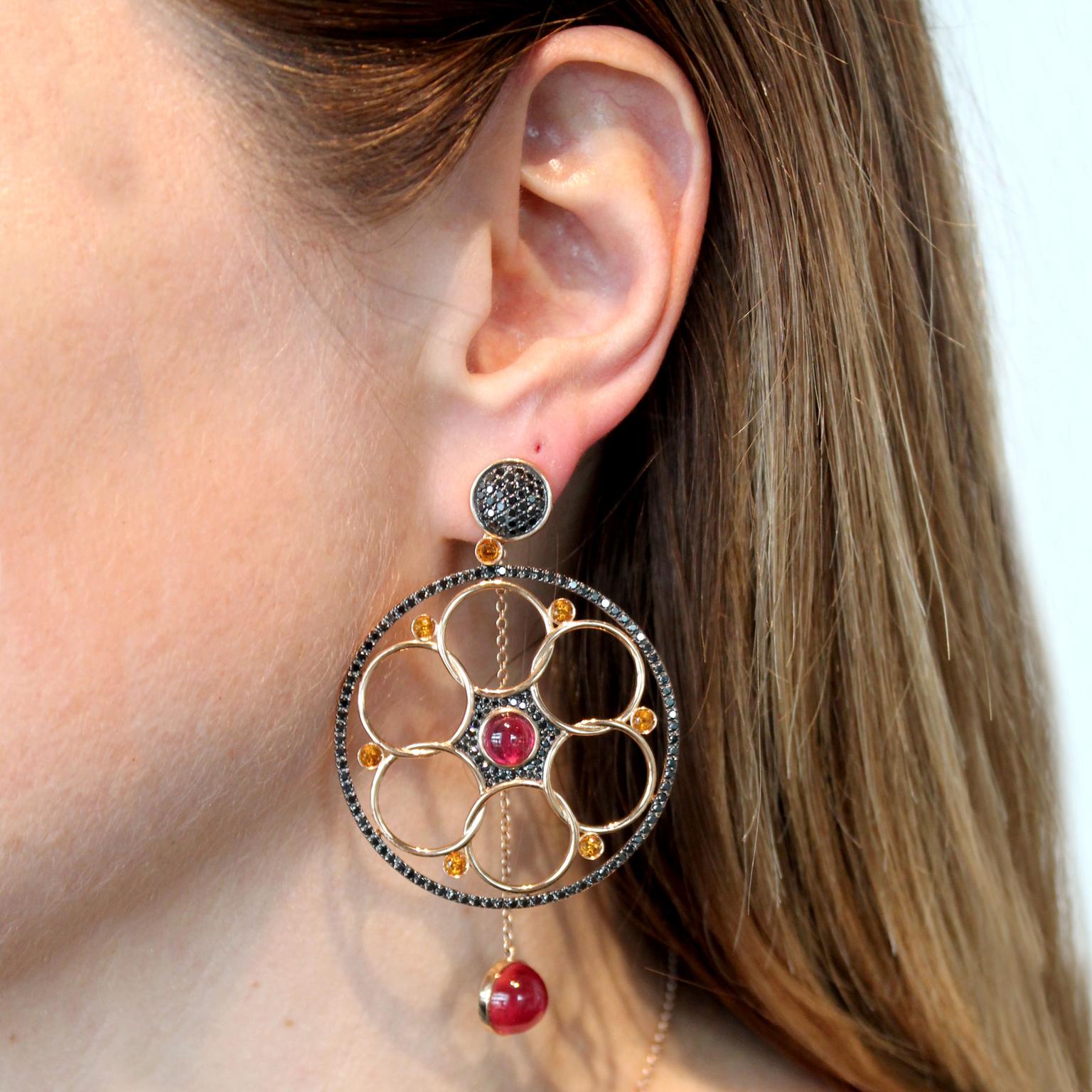 Lily Gabriella Damali collection rubellite and diamond earrings