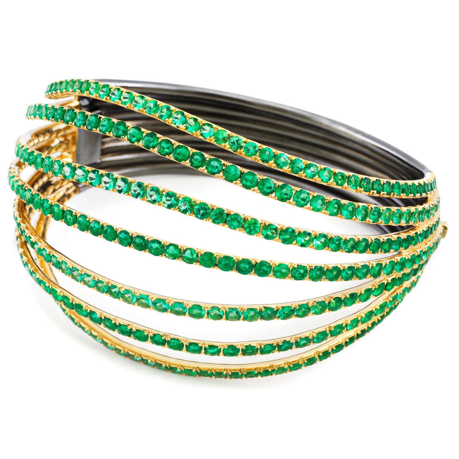 AENEA-Waves-Bangle-Emeralds