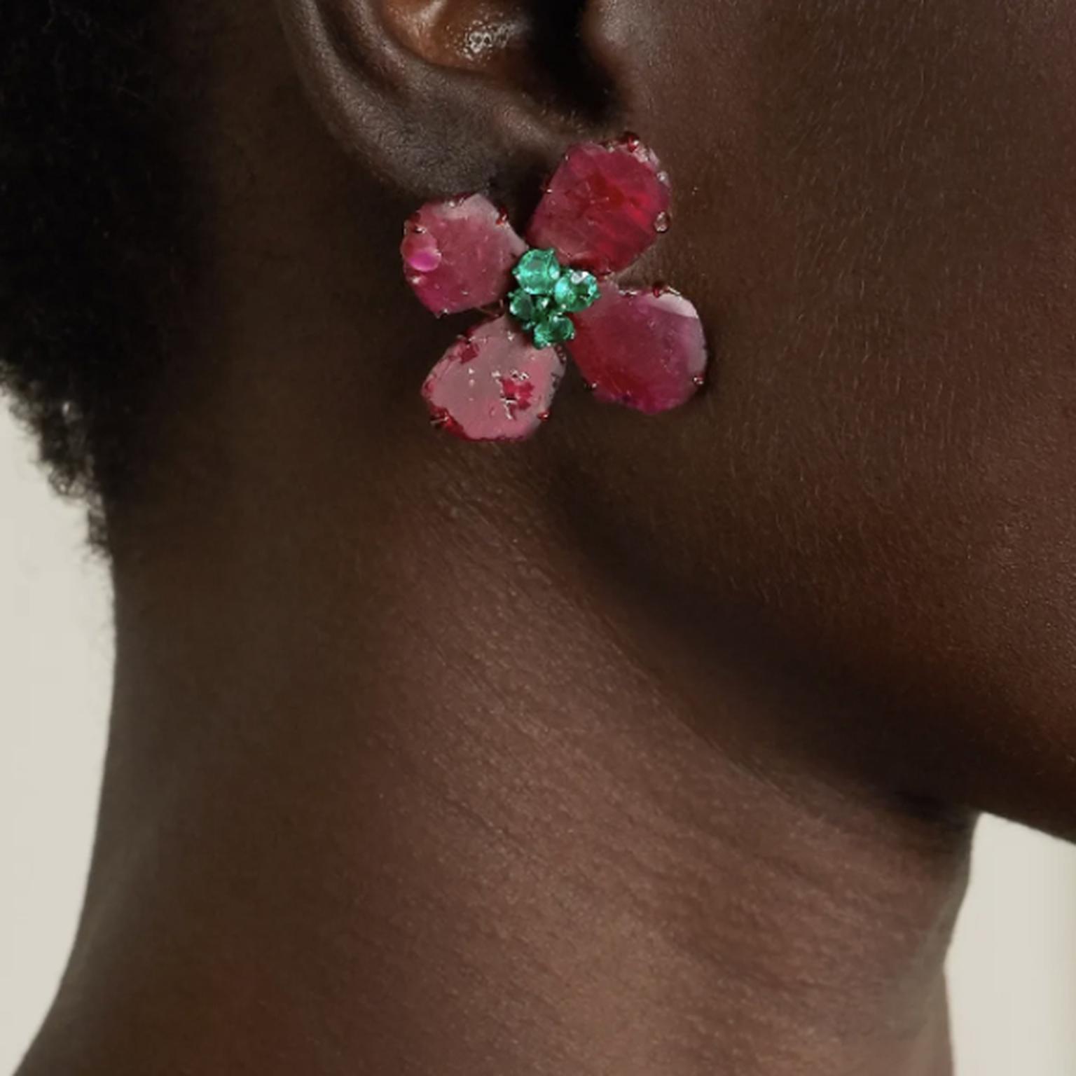 Earrings by Bina Goenka on model
