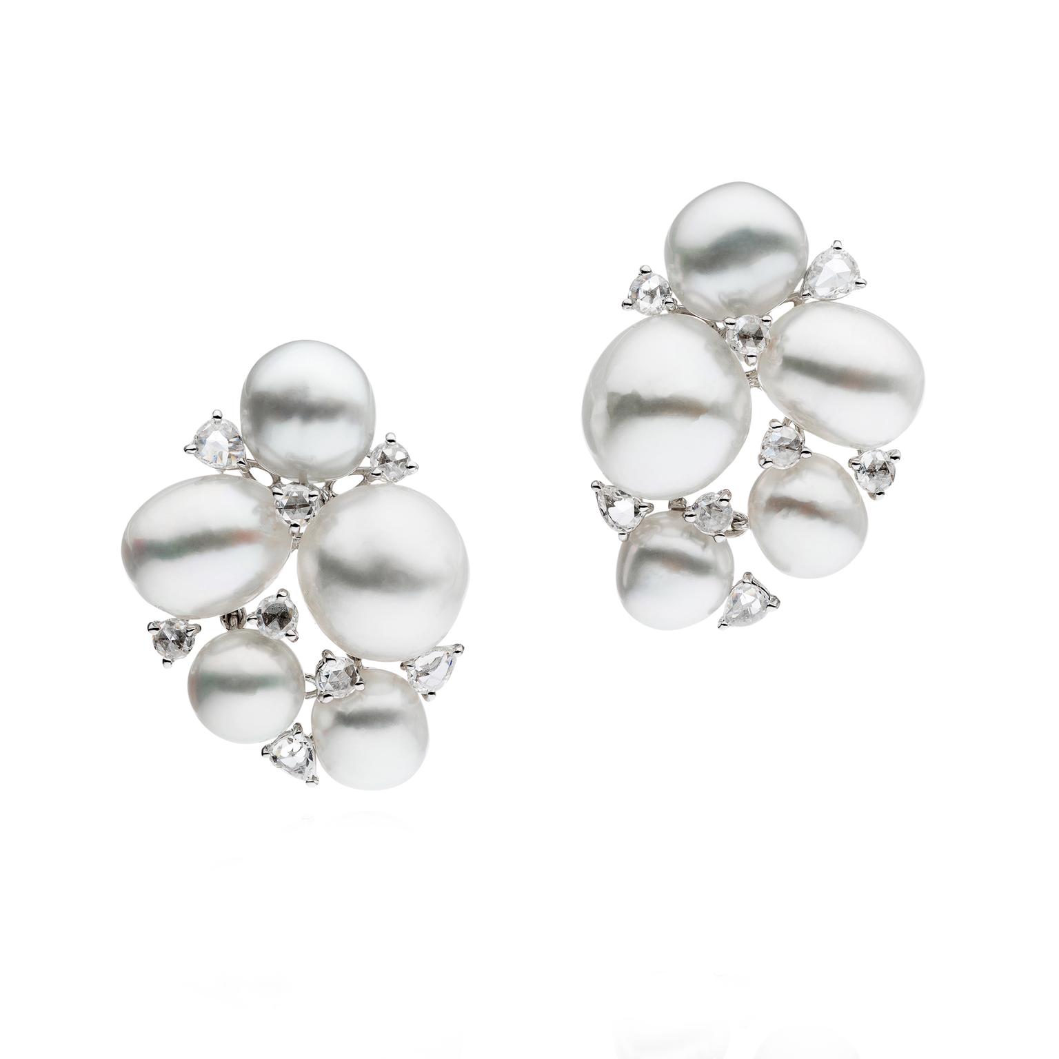Autore rose-cut diamond and keshi pearl earrings