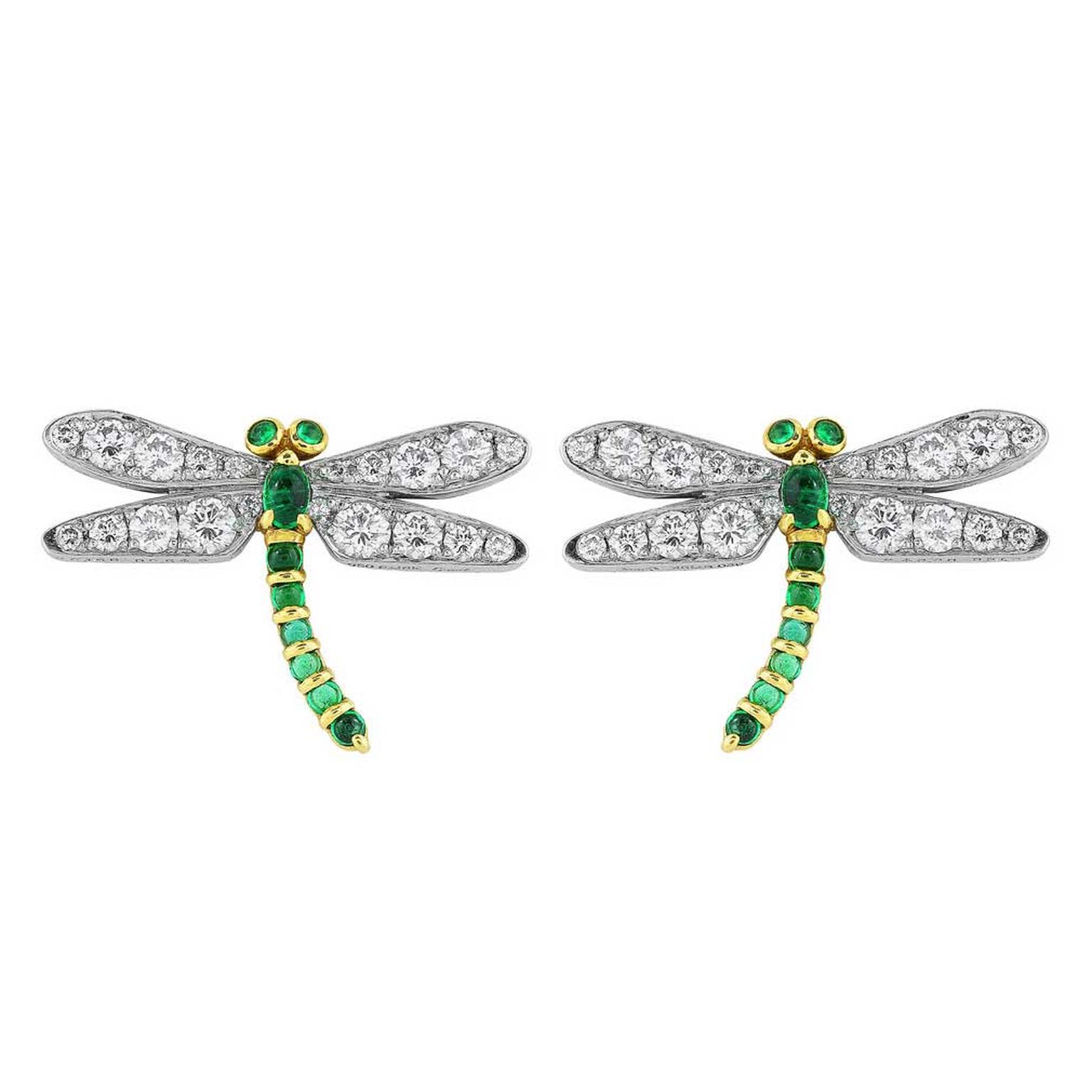 Shreve, Crump & Low emerald and diamond dragonfly earrings