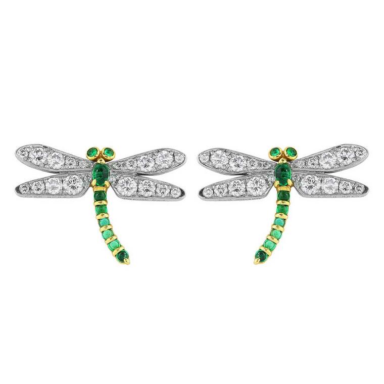 Shreve, Crump & Low emerald and diamond dragonfly earrings