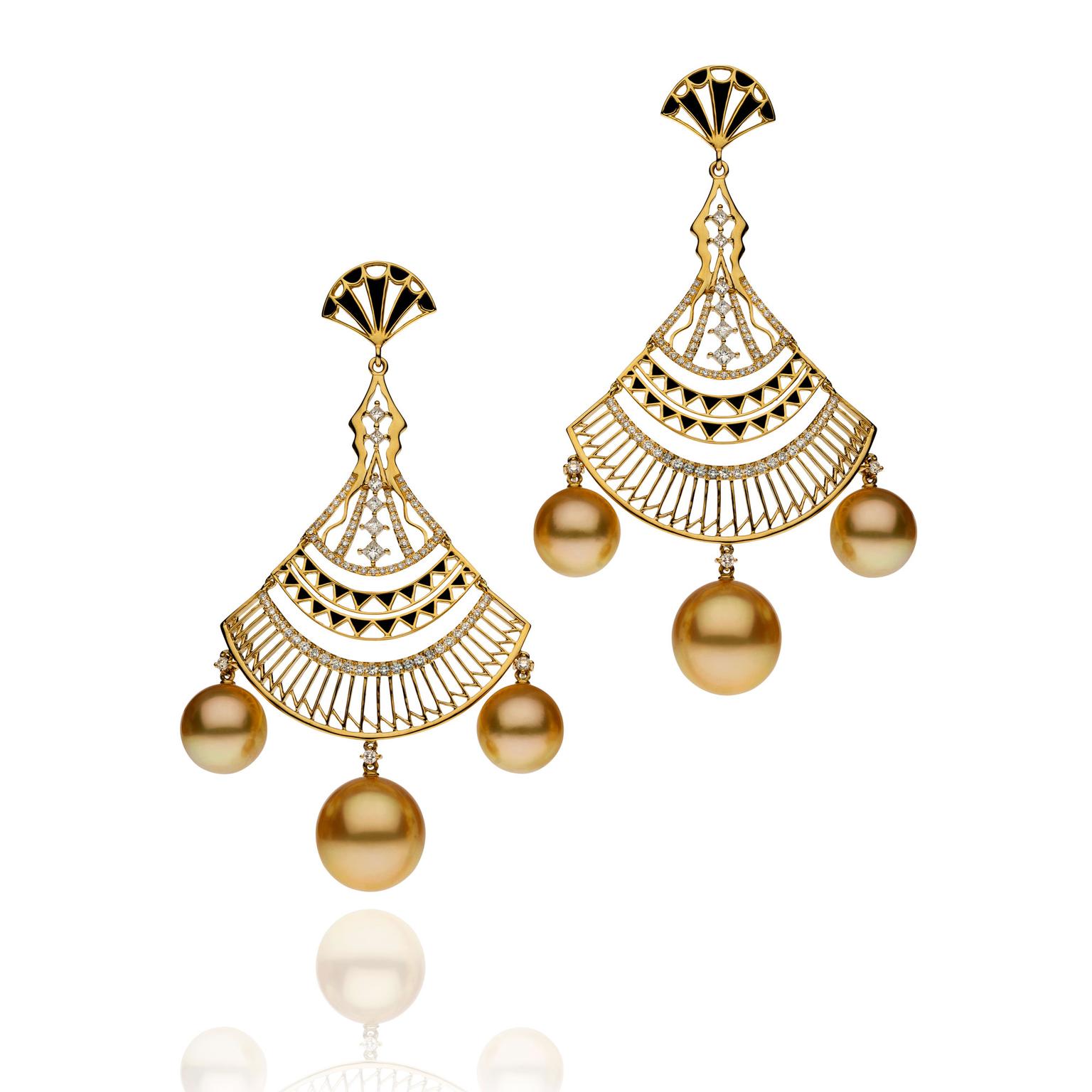 Autore Metropolitan enamel and golden pearl earrings