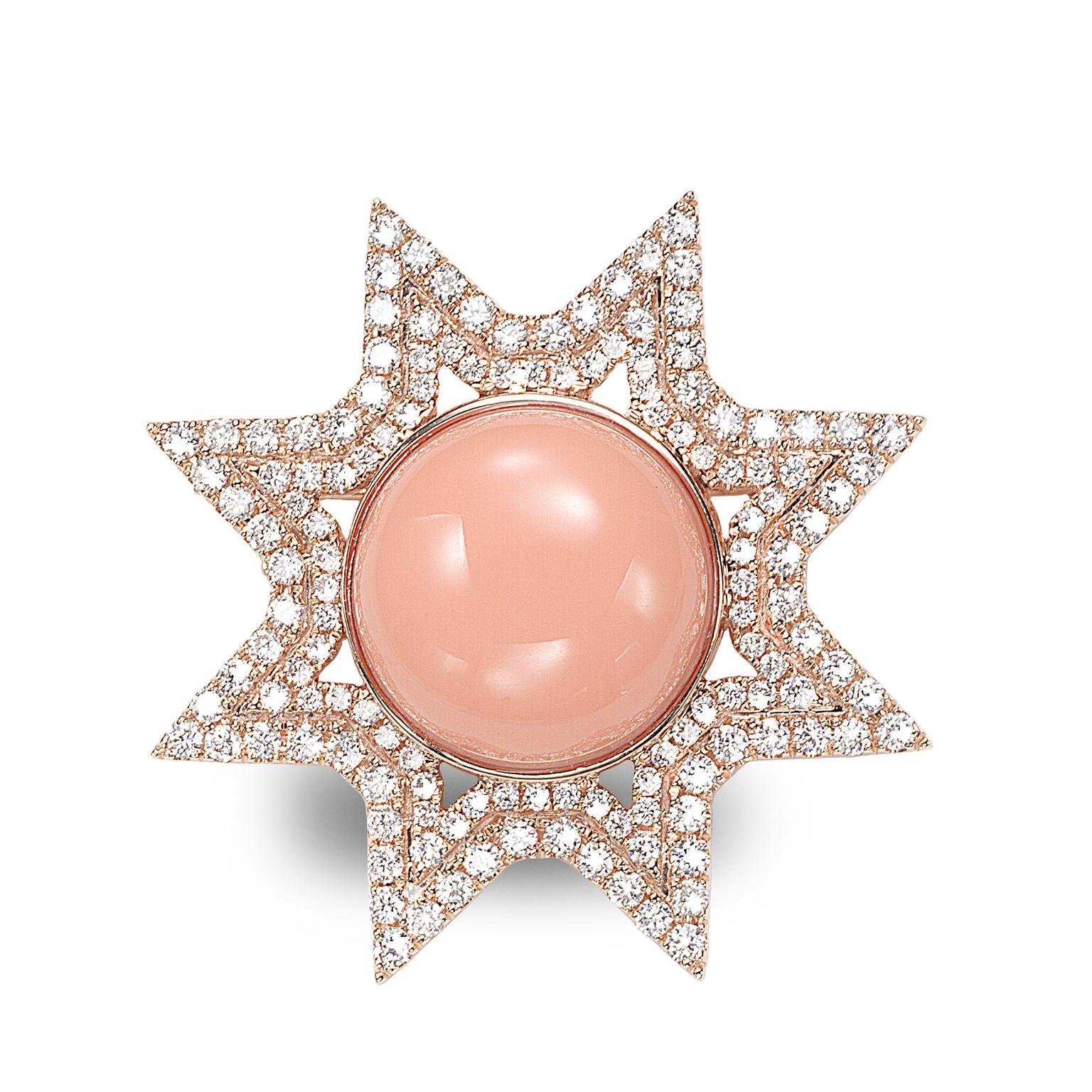 Octium Sun Collection rose gold Sun coral and diamond brooch