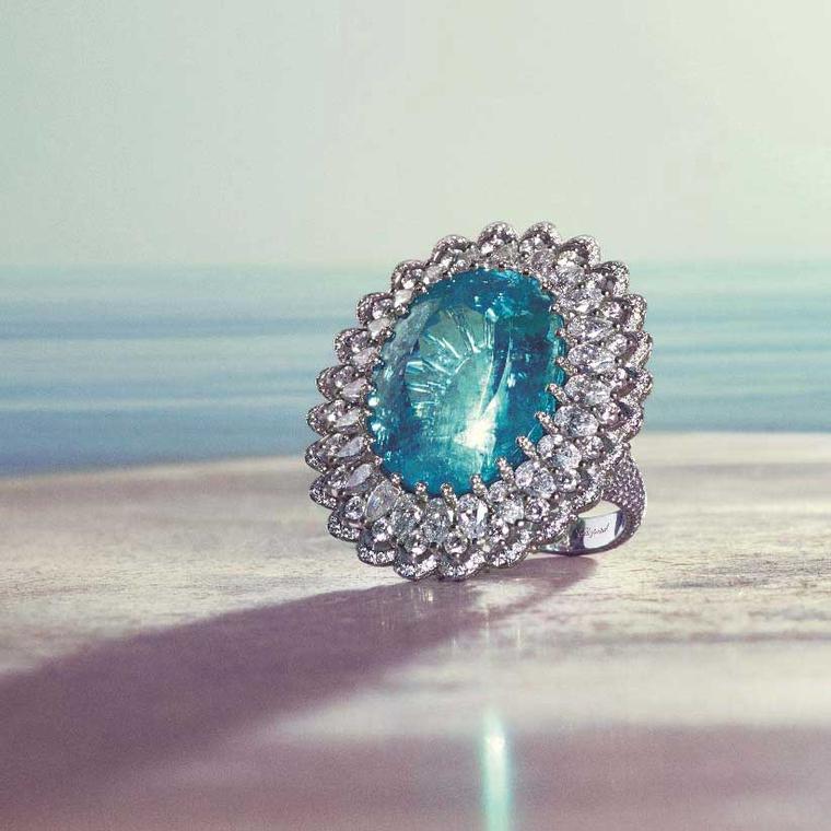 Chopard oval Paraiba tourmaline and diamond ring