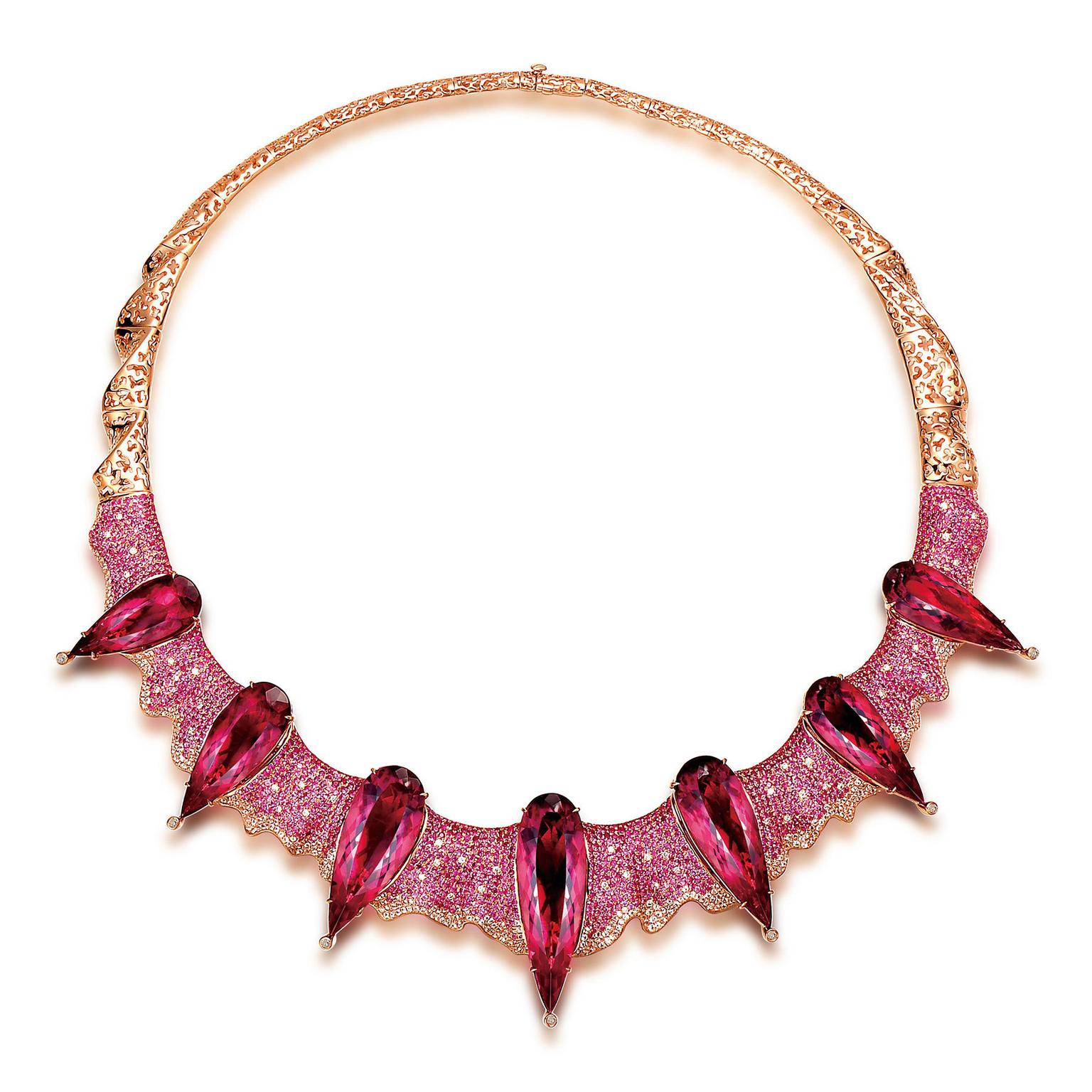 Fei Lui rubellite, pink sapphire and diamond neckpiece