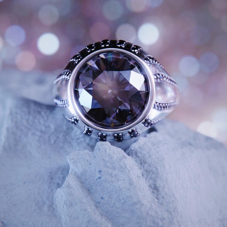 Solitaire x Alex Armen - Mens Grey Spinel Signet Statment Ring 02