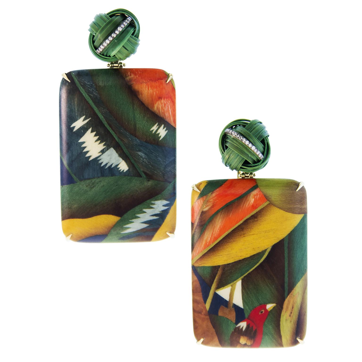 Salvaged Amazonian wood Flora earring by Silvia Furmanovich.