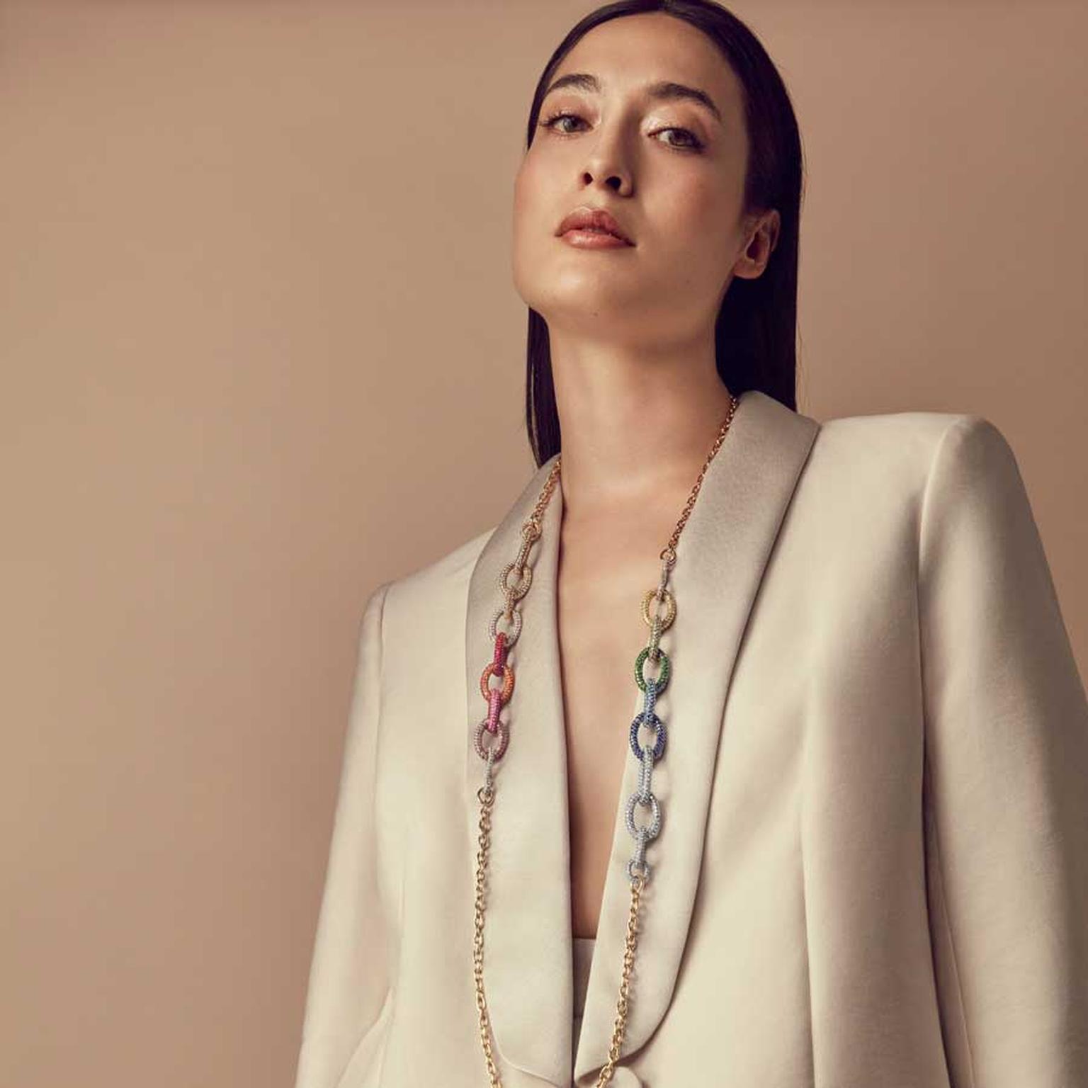 Vescovi Milano Odea Eos multi-colour long necklace on model