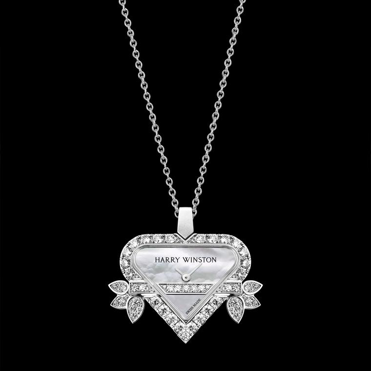 Harry Winston Rosebud white gold heart pendant watch.