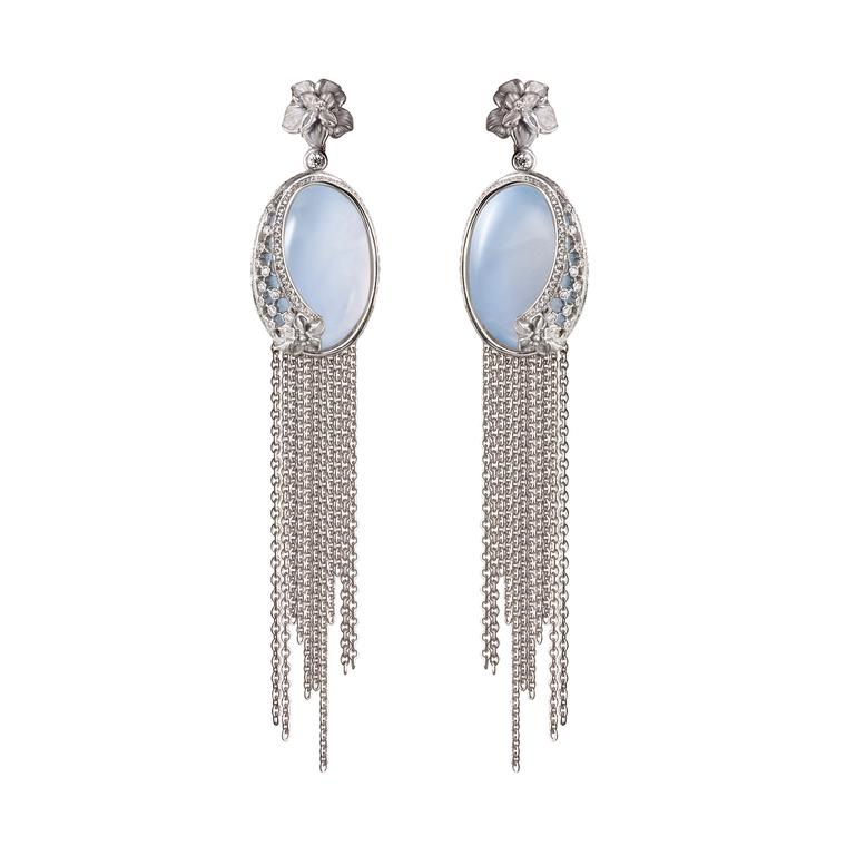 Sierpes chalcedony diamond maxi fringe earrings