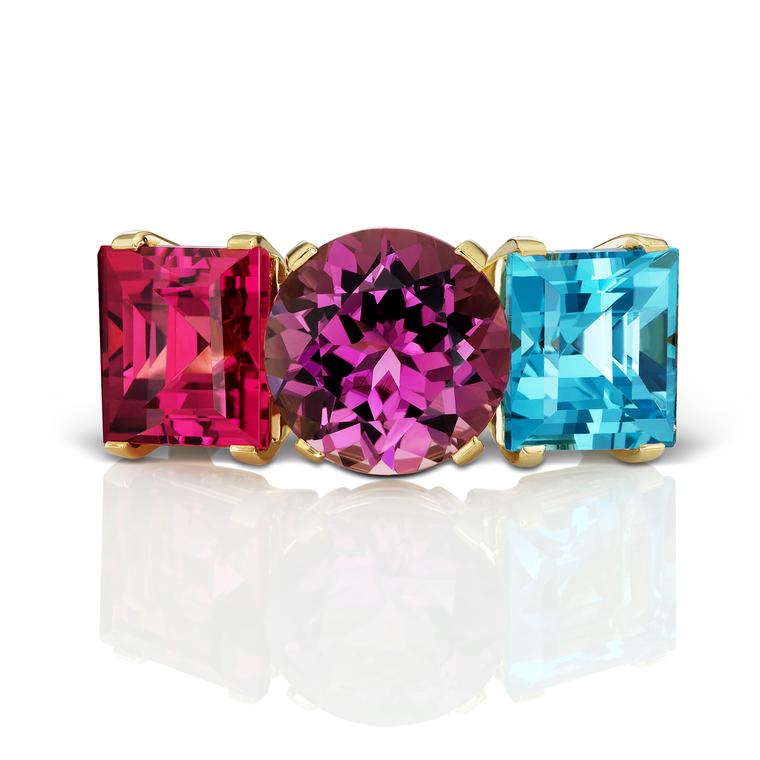 Fireworks tourmaline and topaz ring