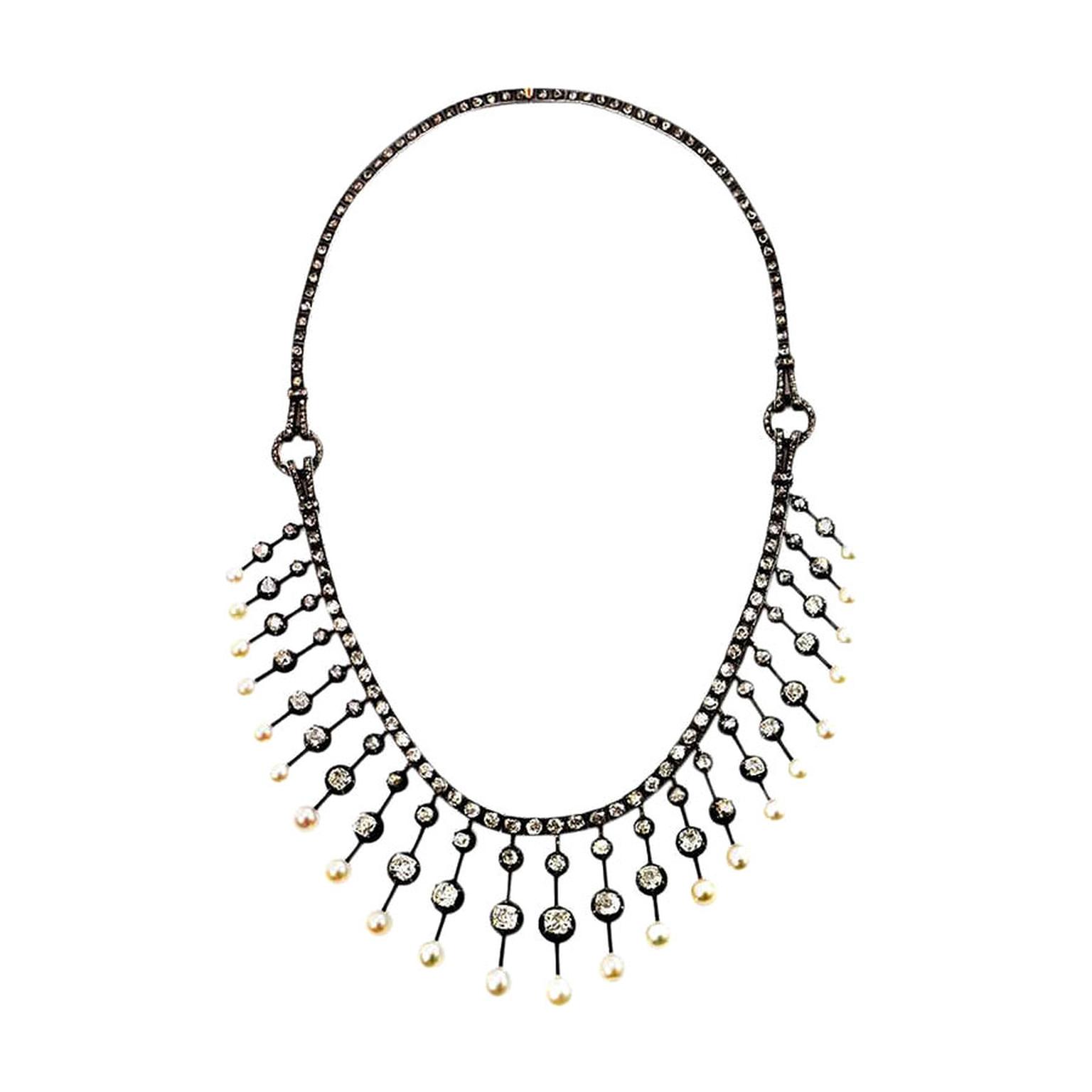 Kentshire diamond and pearl fringe necklace