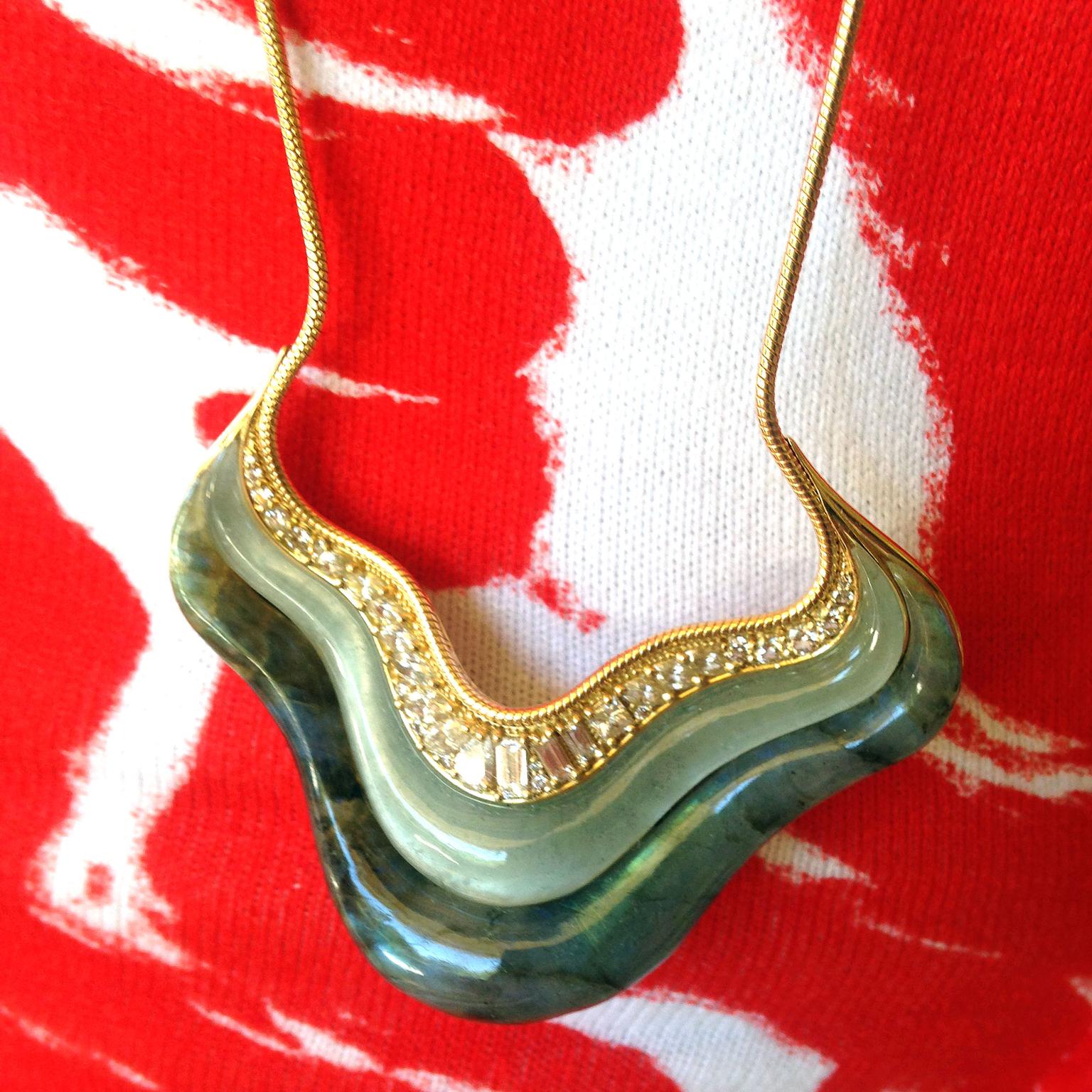 Rachel Garrahan wears a Fernando Jorge labradorite necklace