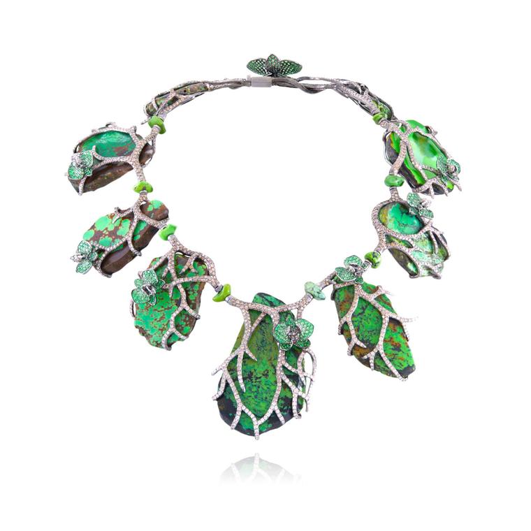 Lydia Courteille turquoise tsavorite brown diamond necklace