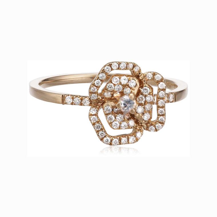 AS29 white diamond and sapphire rose gold flower ring