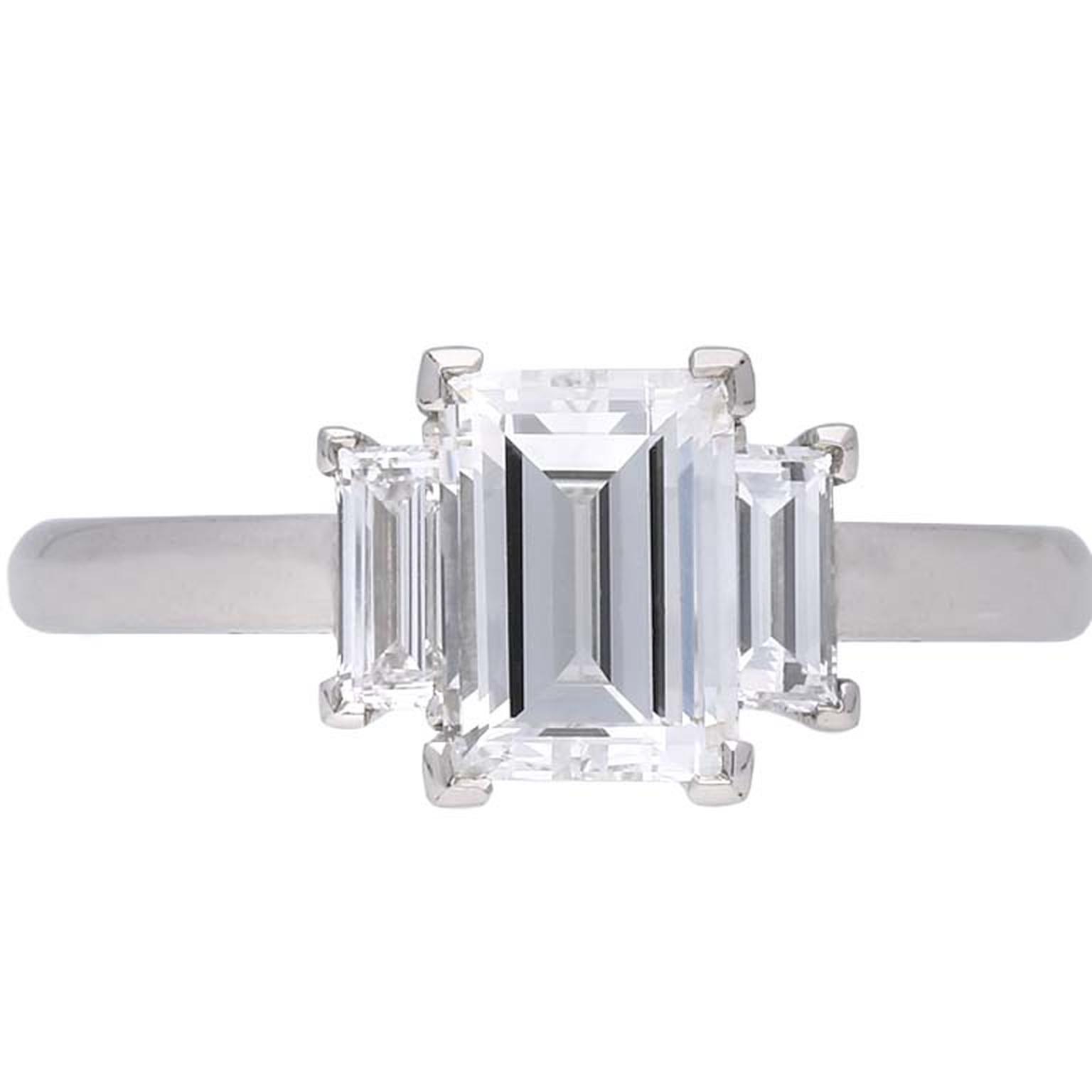 Berganza Art Deco flanked solitaire diamond engagement ring