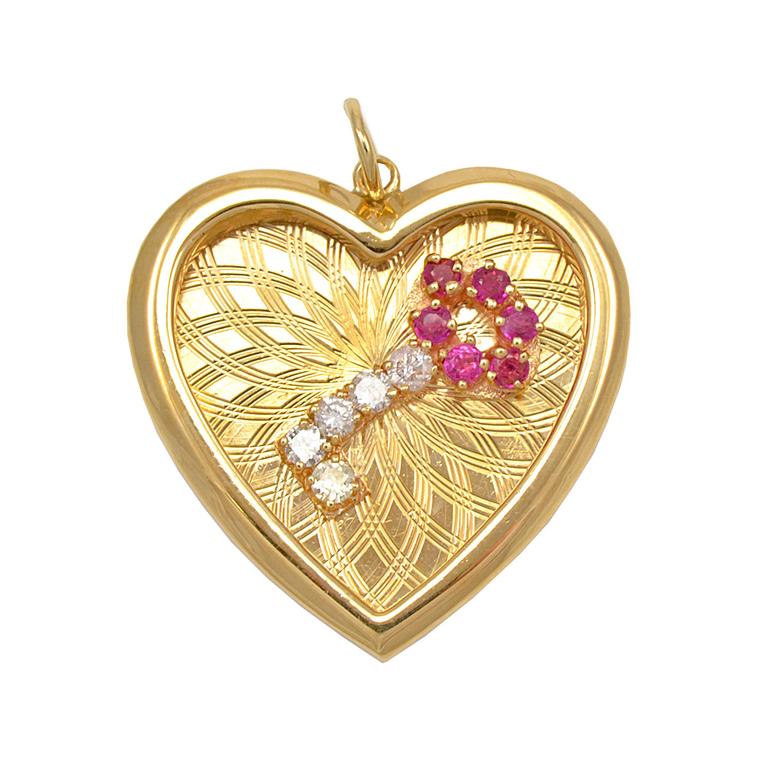 Alice Kwartler gold ruby Key to my Heart pendant