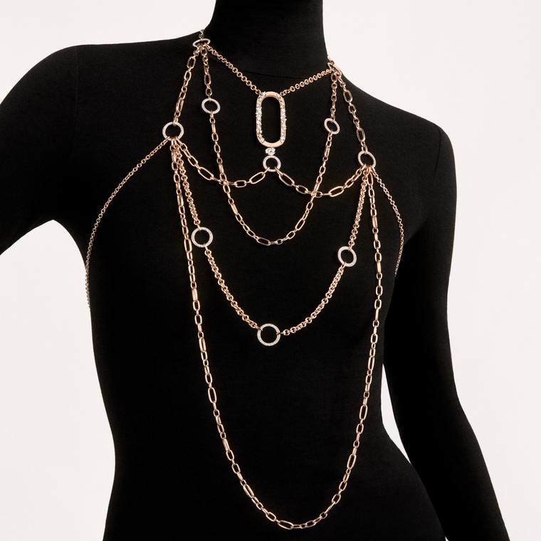 Creativity on stage Sipario body chain necklace by Pomellato