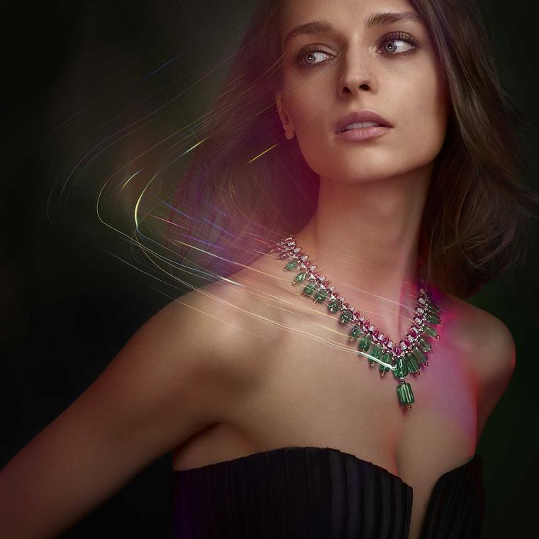 Cartier Chromophonia emerald, spinel, mandarin garnet, turquoise and diamond necklace from Coloratura collection 2018