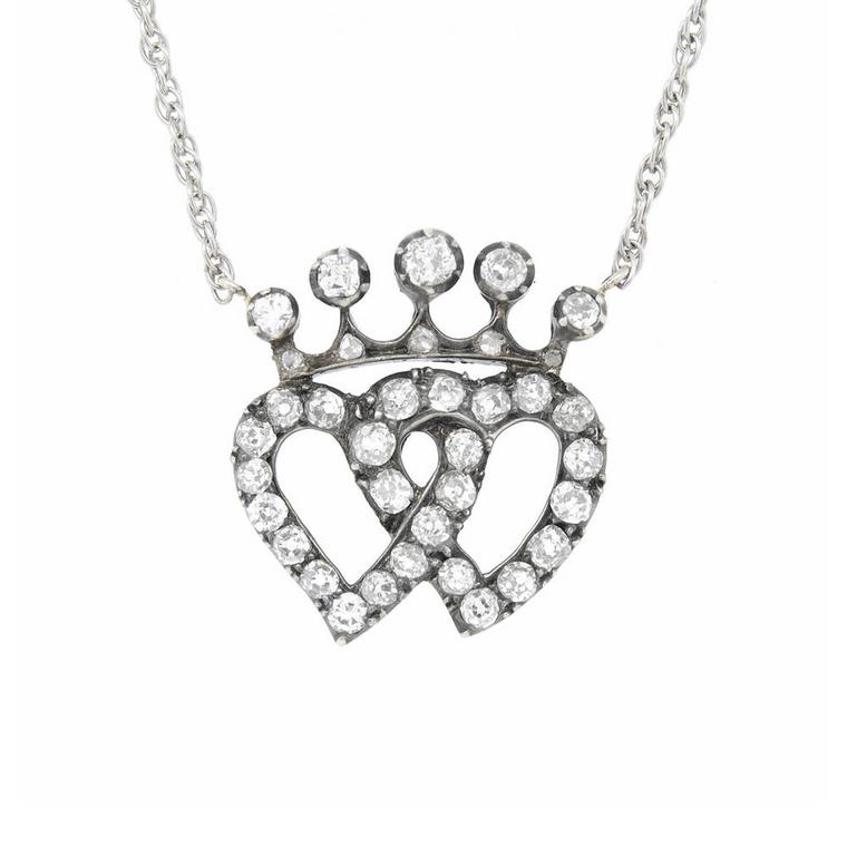 A Brandt diamond double heart necklace