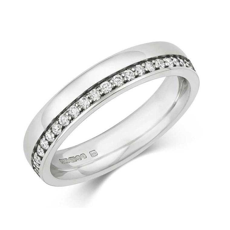 Cred Offset diamond half eternity ring in Fairtrade gold