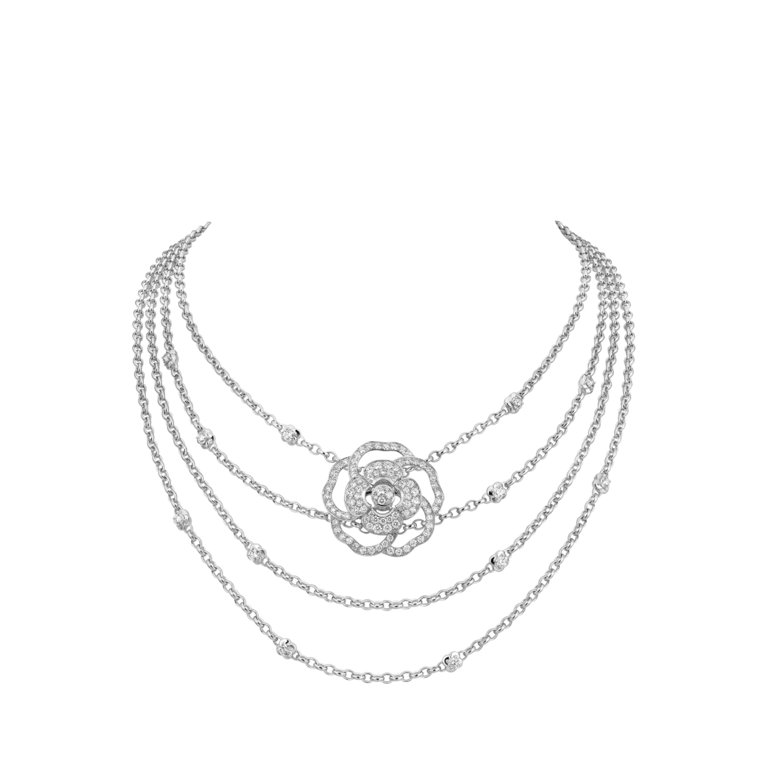 Chanel CAMÉLIA BLOOM plastron necklace w/g