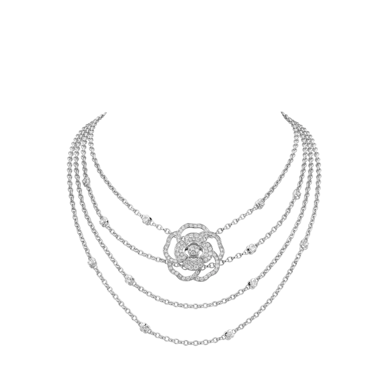 Chanel CAMÉLIA BLOOM plastron necklace w/g