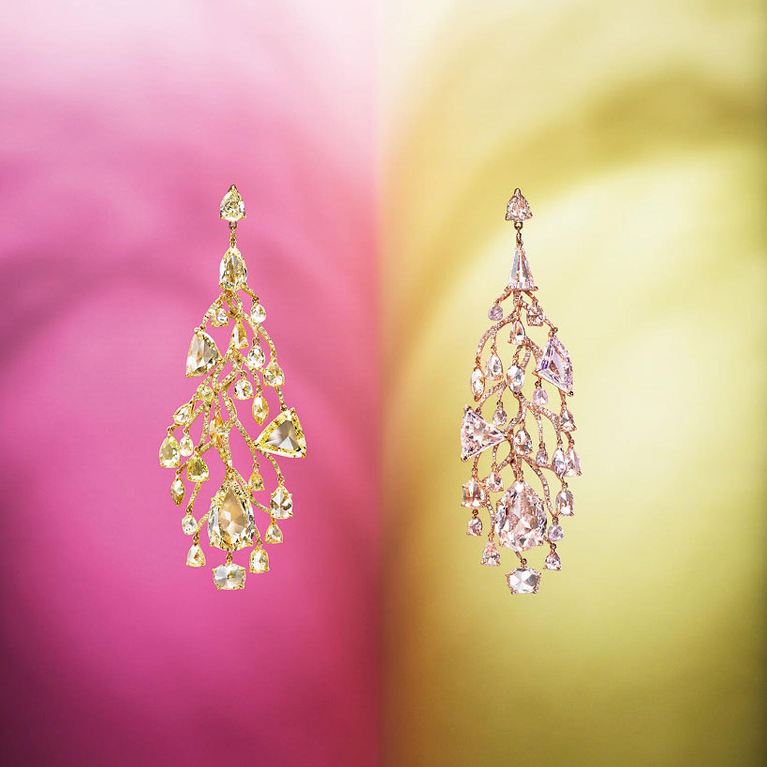 Edmond Chin pink and yellow diamond chandelier ear pendants