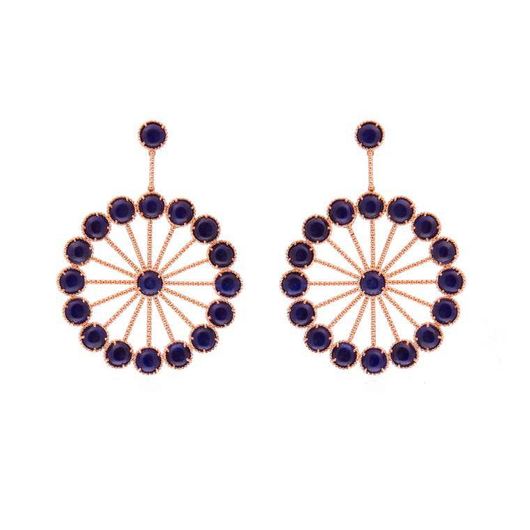 Sieve earrings in rose gold with blue dumortierite