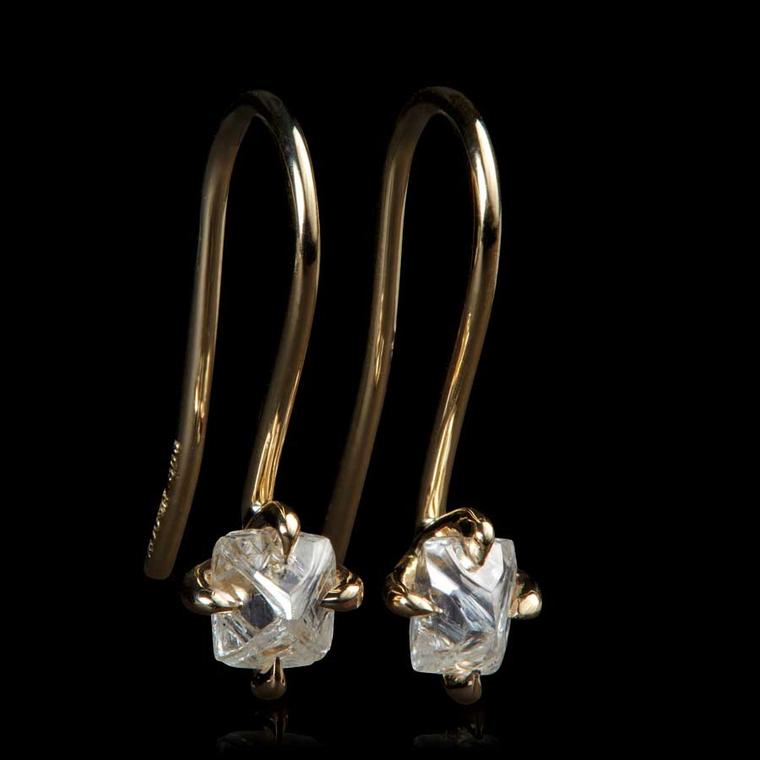 Natural white rough diamond gold earrings by RoughDiamonds.dk