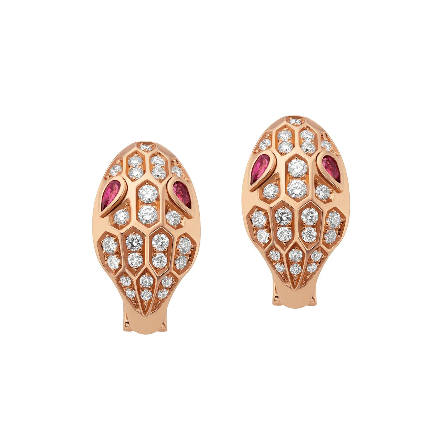 BVLGARI Serpenti 18kt pink-gold earrings with full pavé diamonds (£14,300)  ❤ liked on Polyvore featuring je… | Bvlgari serpenti, Pink gold jewelry, Bvlgari  earrings