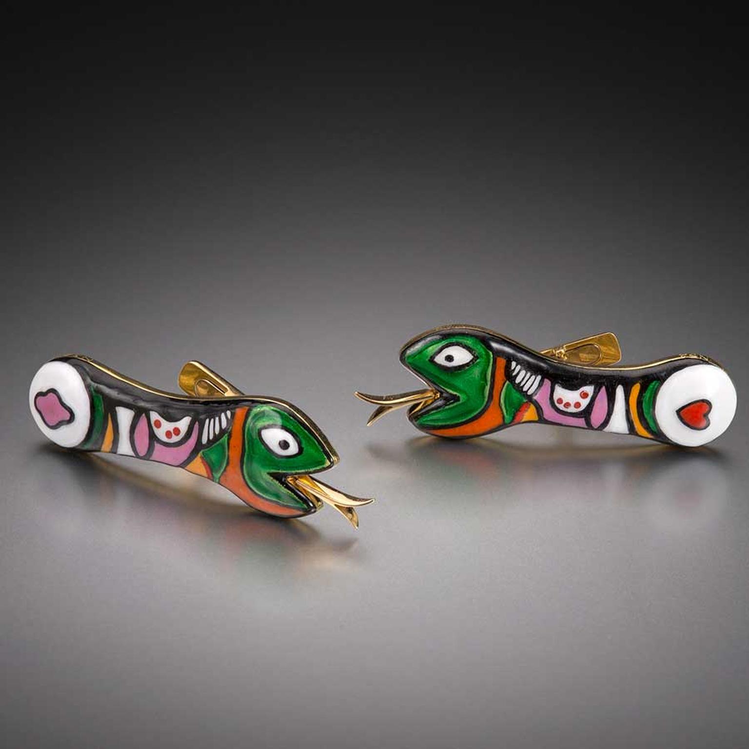 Louisa Guinness Niki de Saint Phalle Snake cufflinks 