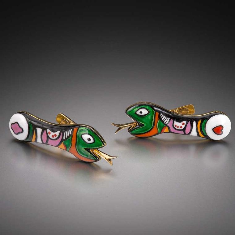 Louisa Guinness Niki de Saint Phalle Snake cufflinks 