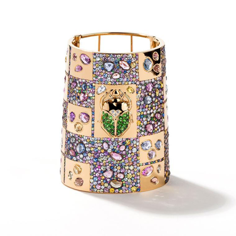 Aurelie Bidermann Scarabee sapphire, tsavorite and diamond cuff