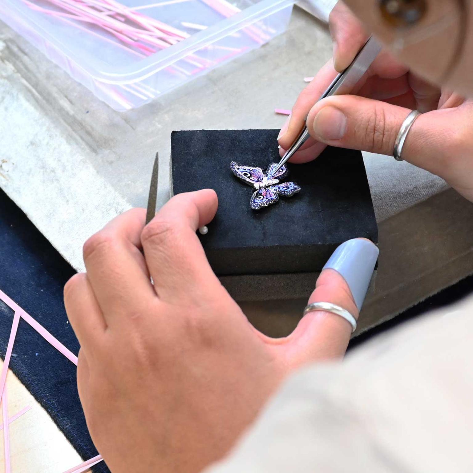 Sicis Farfalle brooch in workshop