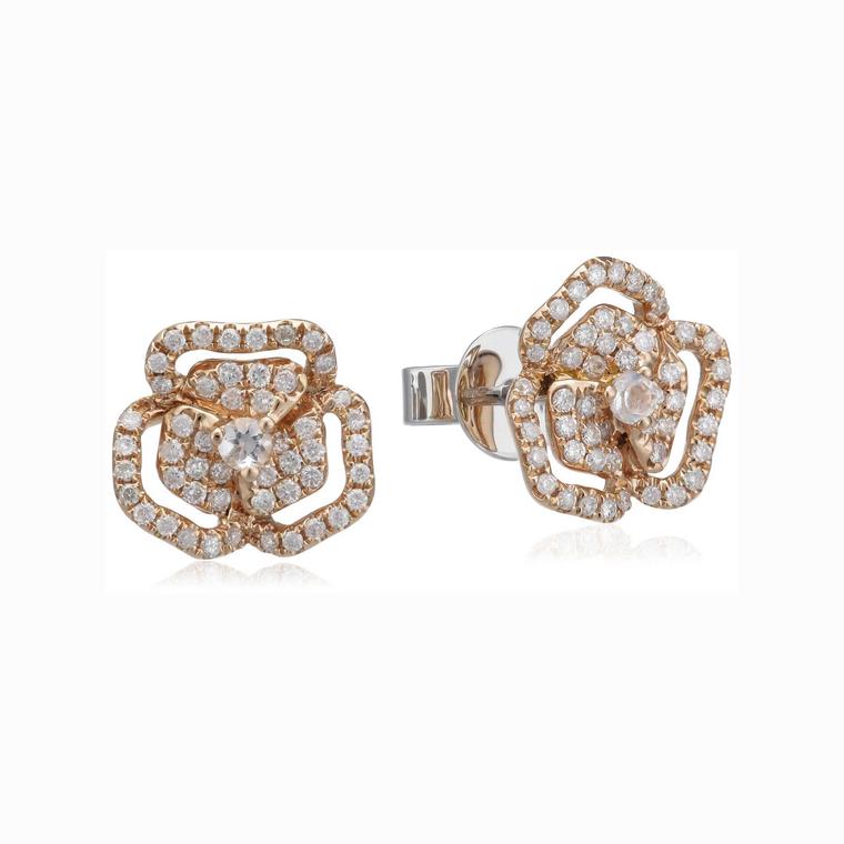 AS29 rose gold diamond flower earrings