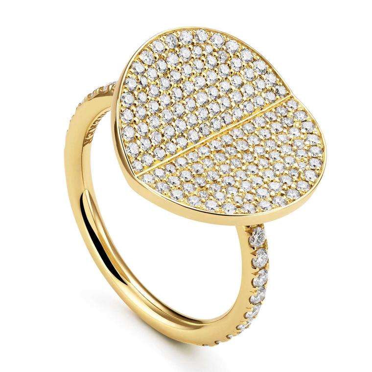 Large Bucherer B Dimension ring with diamonds in yellow gold 