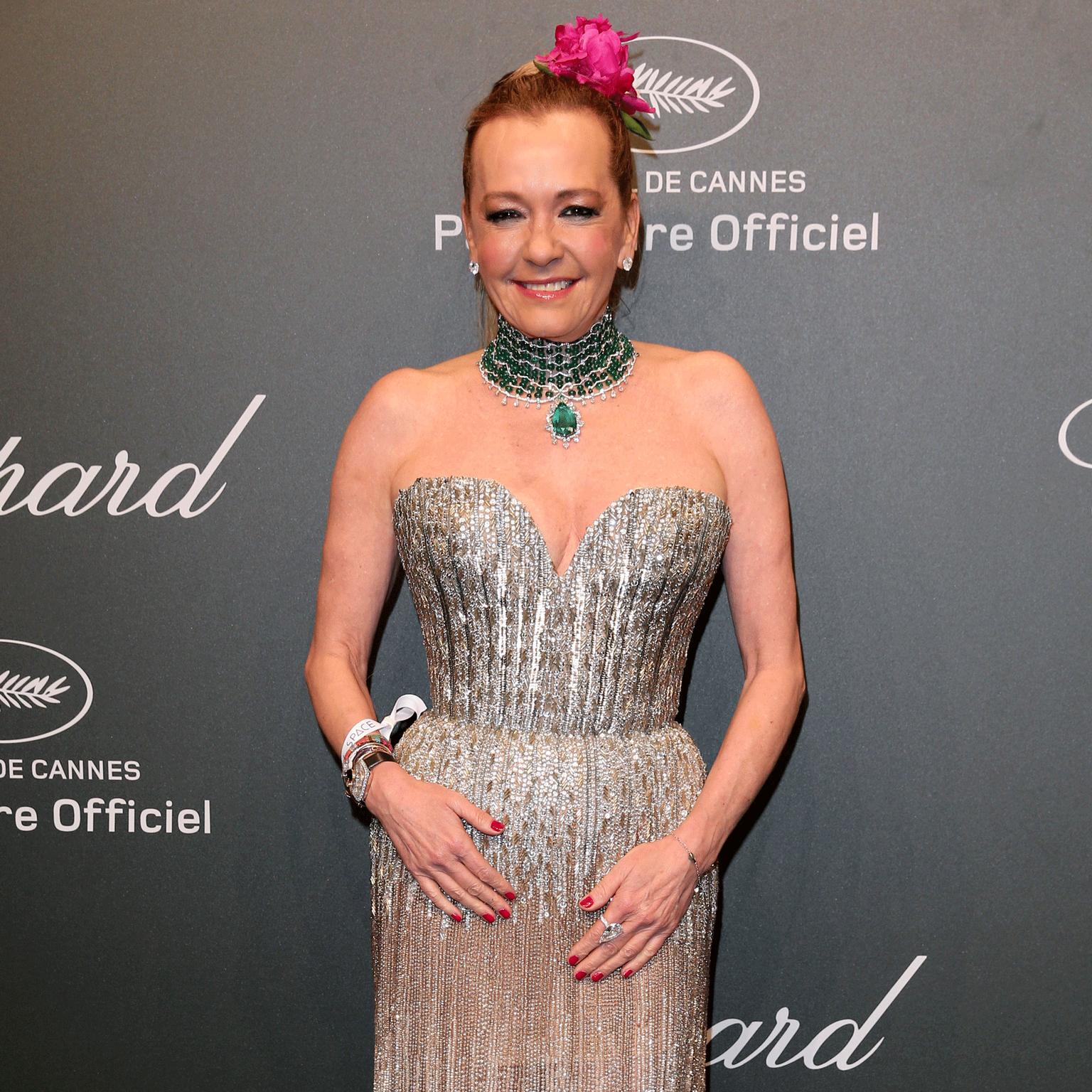 Caroline Scheufele Cannes 2017 in Chopard emerald high jewellery choker 