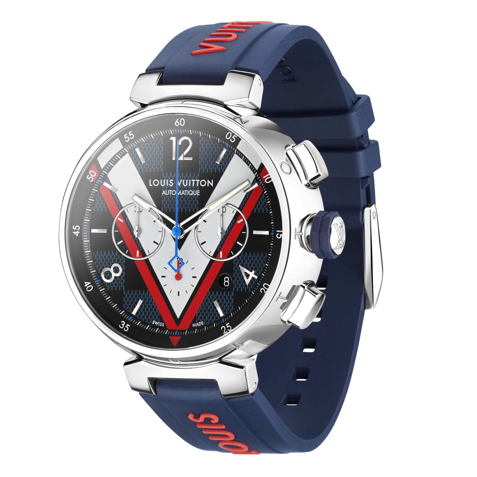 Louis Vuitton Cobalt Tambour Damier Cobalt Chronograph Watch – The Closet