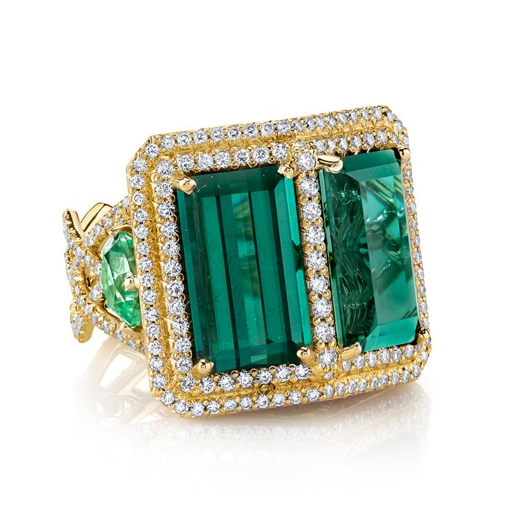 Double Trouble green tourmaline cocktail ring