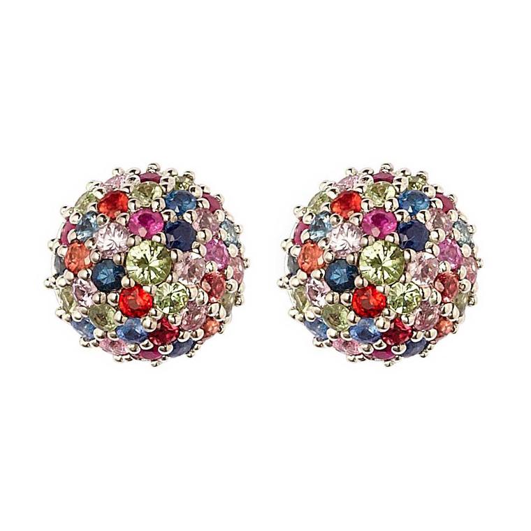 Matthew Campbell Laurenza silver half-ball multicolour sapphire stud earrings