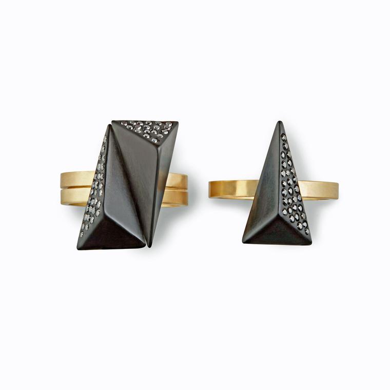 Jacqueline Cullen rings in Whitby Jet and black diamonds