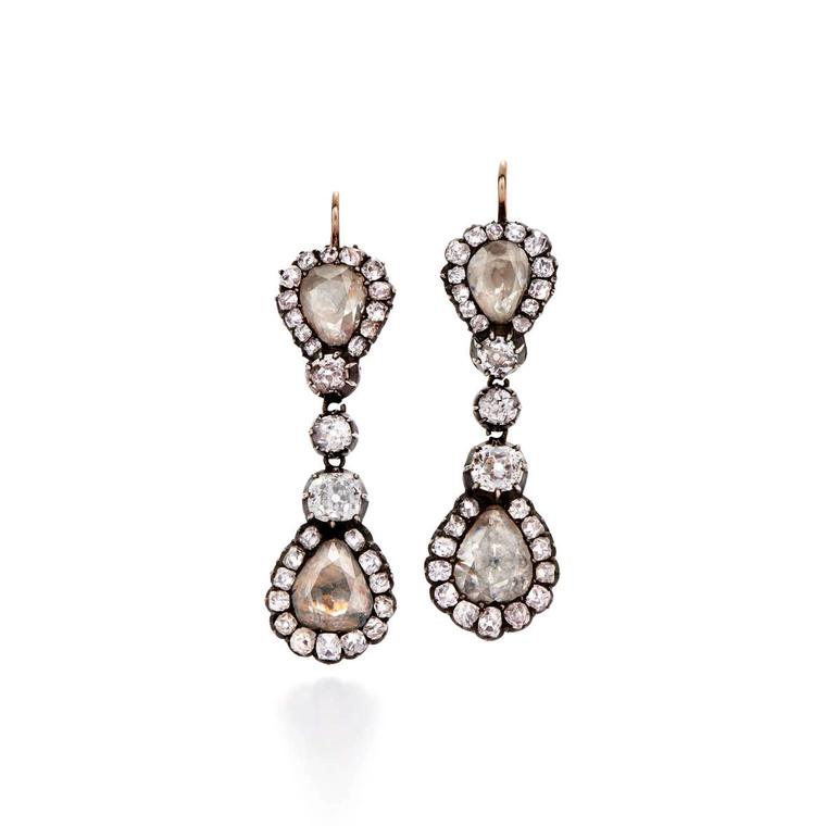 Fred Leighton rose-cut diamond double cluster pendant earrings